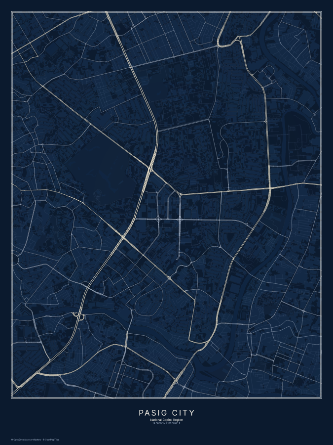Pasig City map poster, midnight style