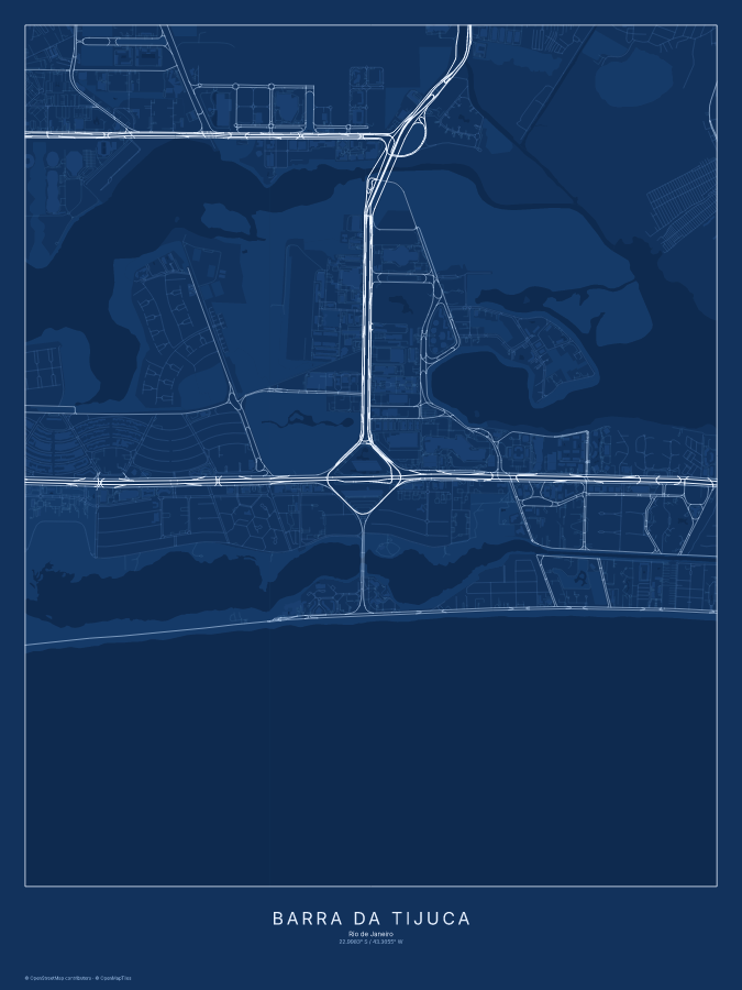 Barra da Tijuca map poster, blueprint style
