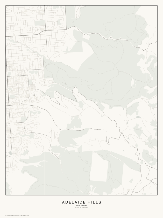 Adelaide Hills map poster, classic style