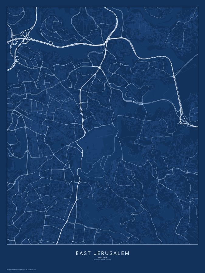 East Jerusalem map poster, blueprint style