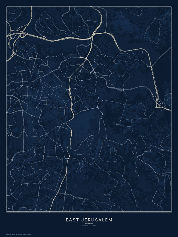 East Jerusalem map poster, midnight style