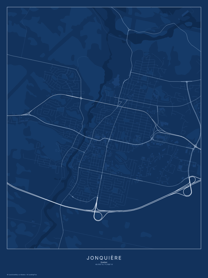 Jonquière map poster, blueprint style
