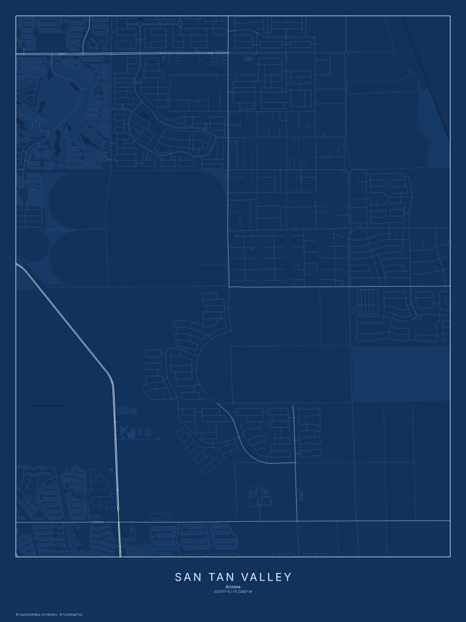 San Tan Valley map poster, blueprint style