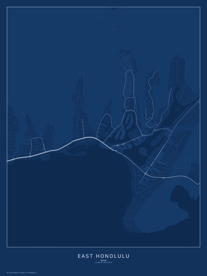 East Honolulu map poster, blueprint style