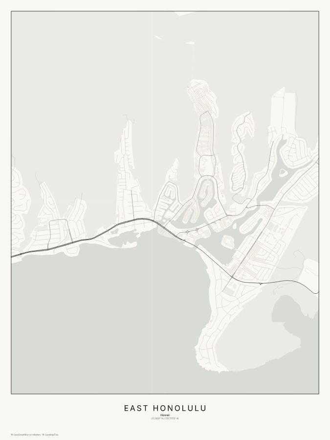 East Honolulu map poster, classic style