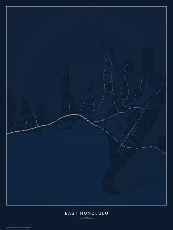 East Honolulu map poster, midnight style