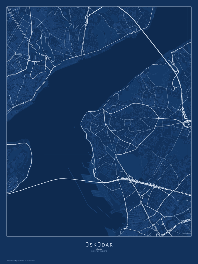 Üsküdar map poster, blueprint style