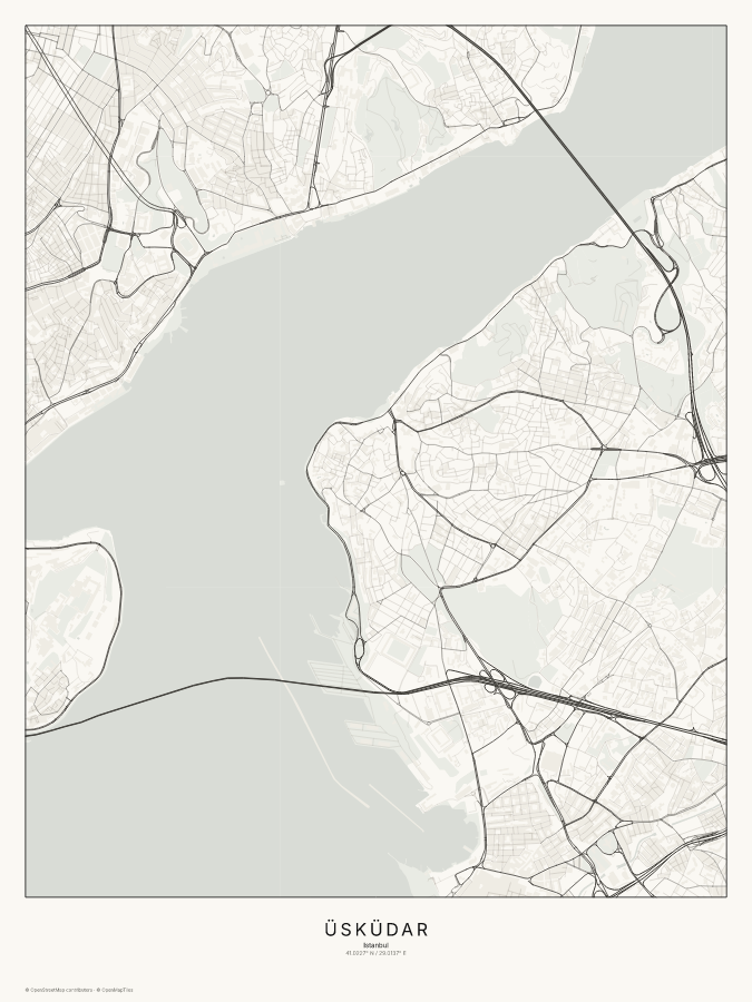 Üsküdar map poster, classic style