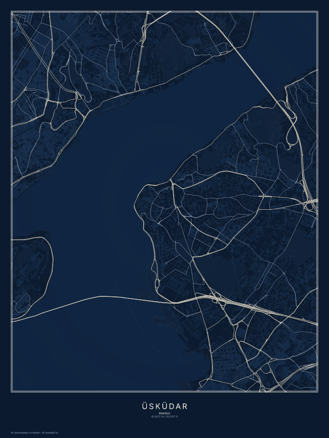 Üsküdar map poster, midnight style