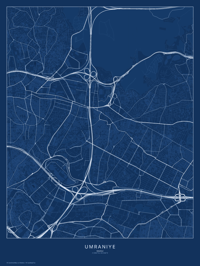 Umraniye map poster, blueprint style