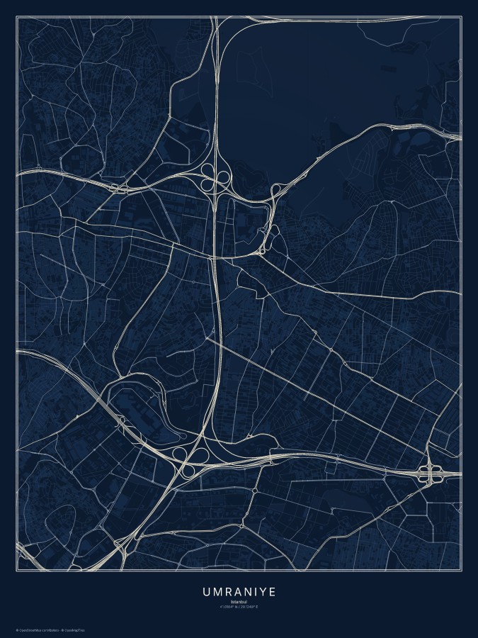 Umraniye map poster, midnight style