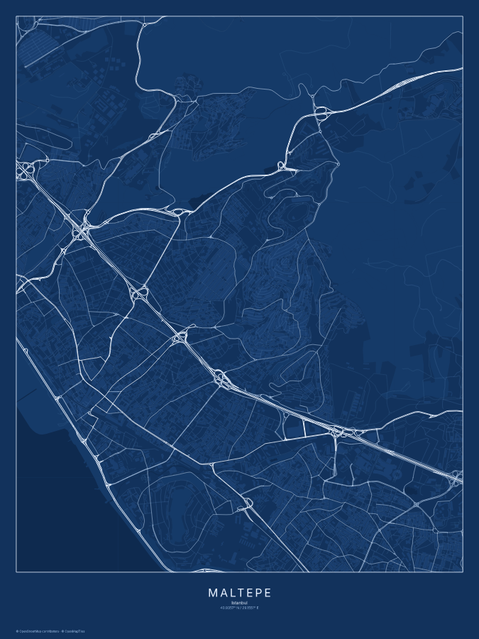 Maltepe map poster, blueprint style