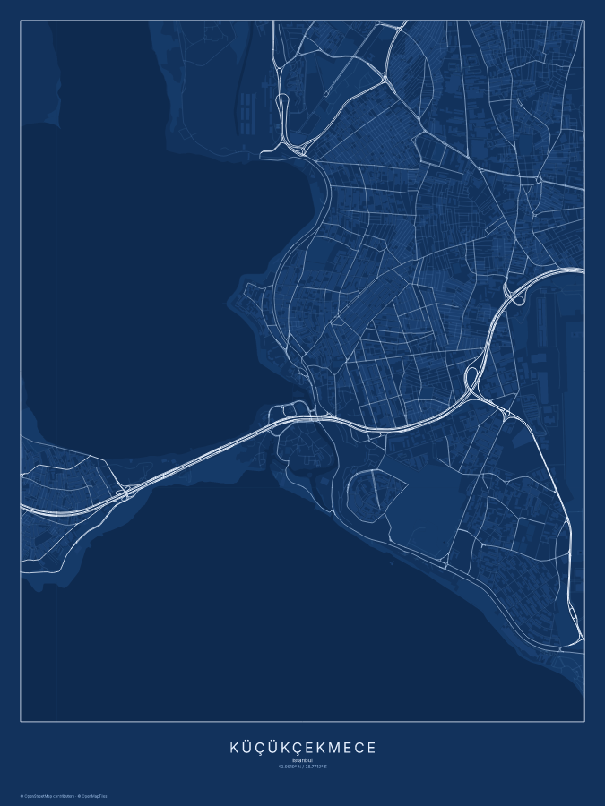 Küçükçekmece map poster, blueprint style