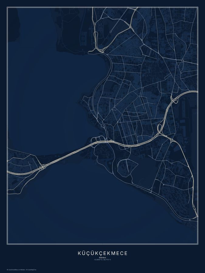 Küçükçekmece map poster, midnight style