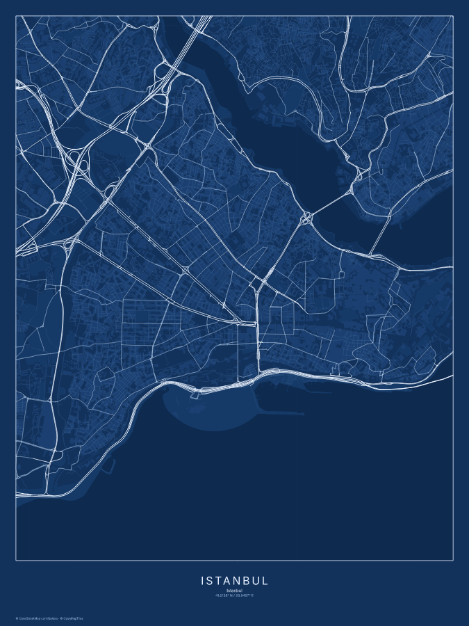 Istanbul map poster, blueprint style