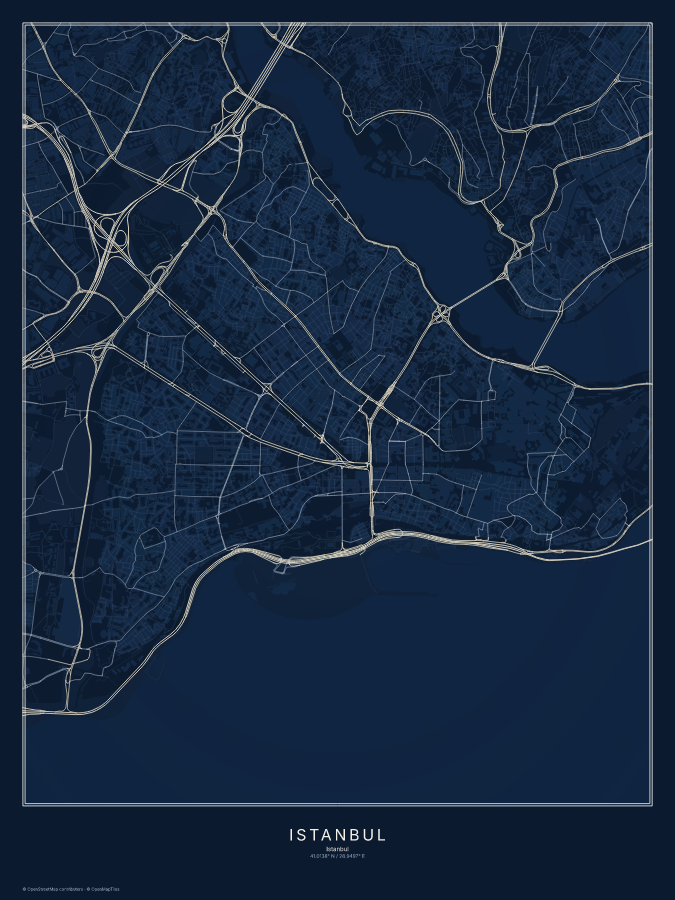 Istanbul map poster, midnight style