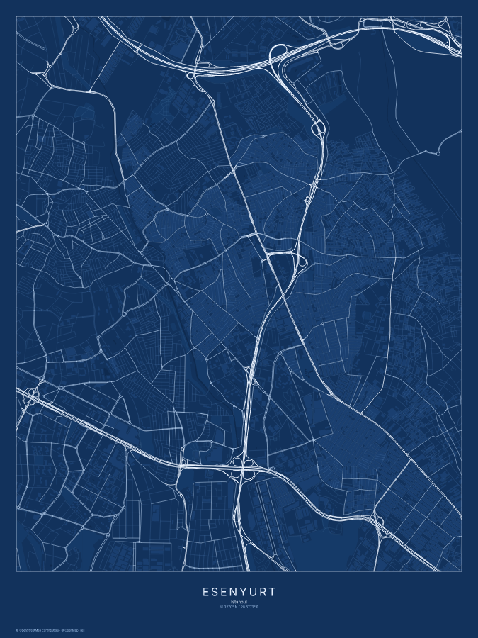 Esenyurt map poster, blueprint style