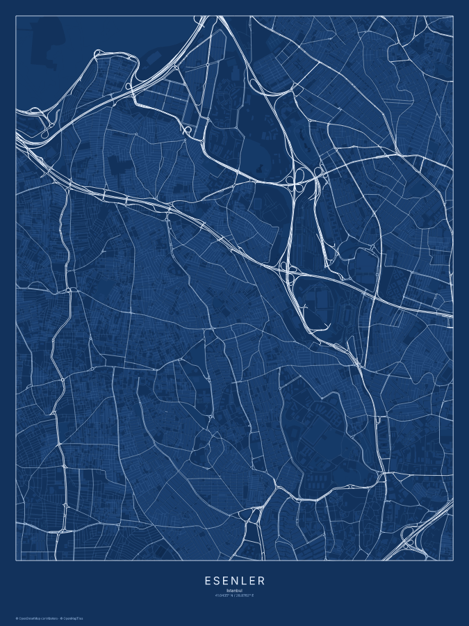 Esenler map poster, blueprint style