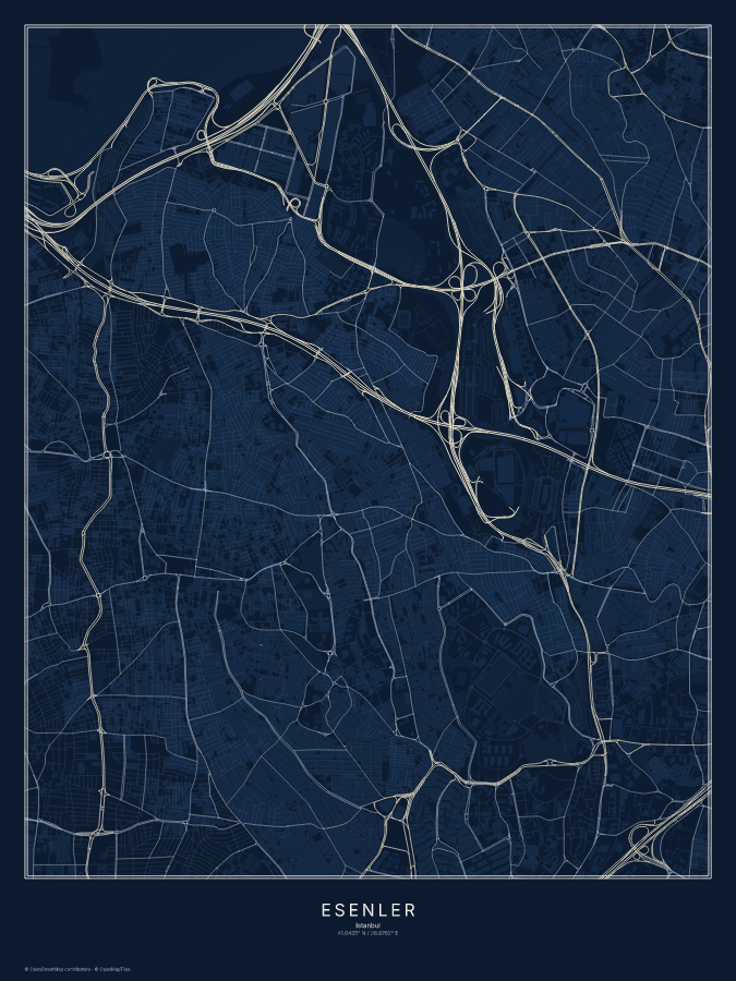 Esenler map poster, midnight style