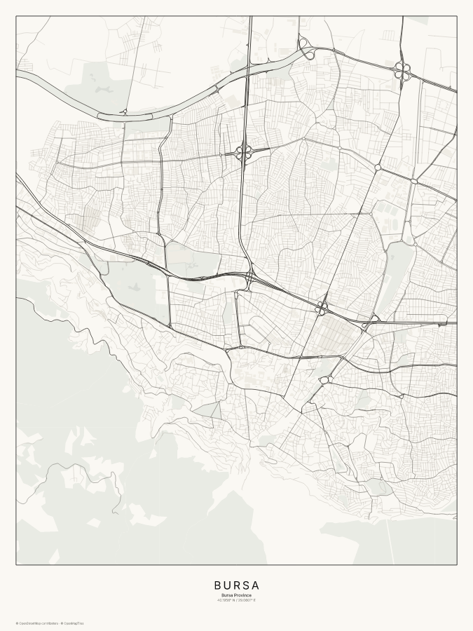 Bursa map poster, classic style