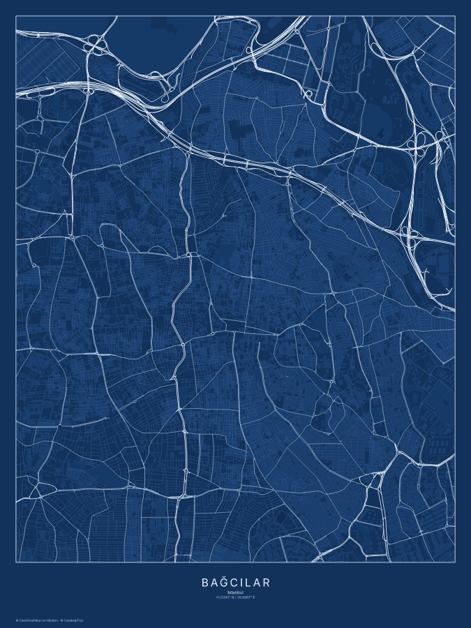 Bağcılar map poster, blueprint style