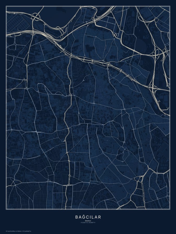 Bağcılar map poster, midnight style