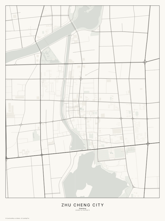 Zhu Cheng City map poster, classic style