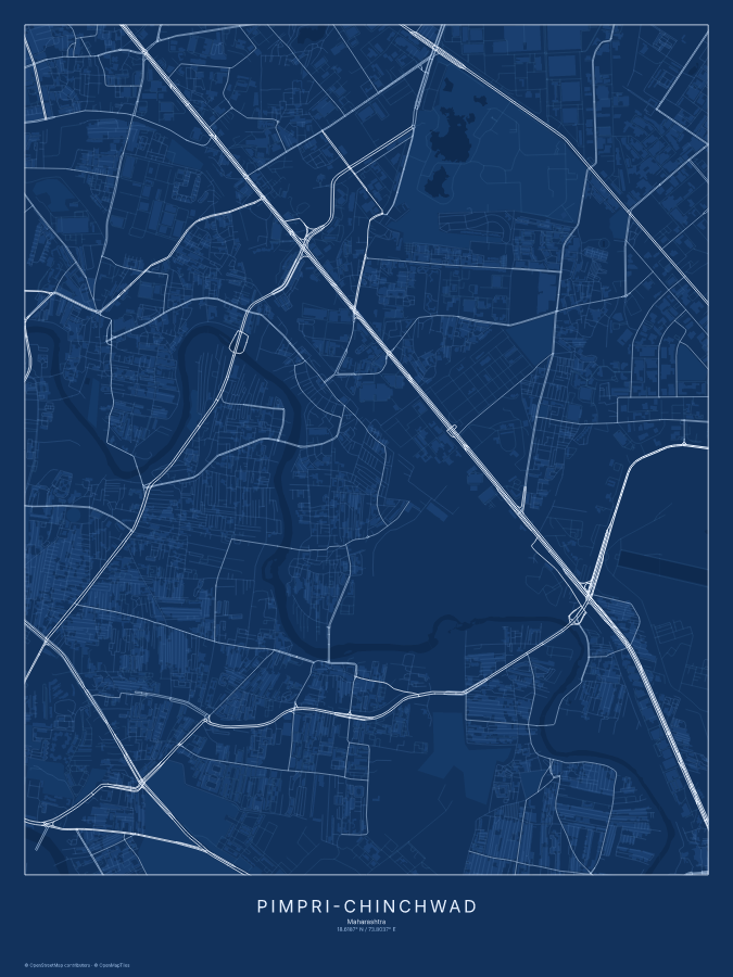 Pimpri-Chinchwad map poster, blueprint style