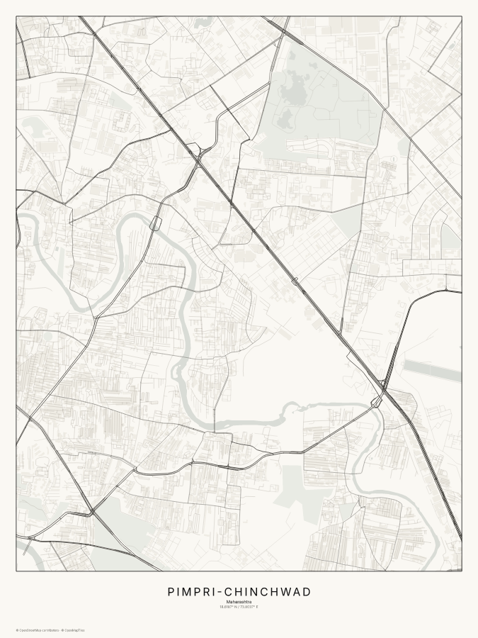 Pimpri-Chinchwad map poster, classic style