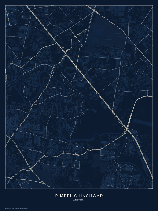Pimpri-Chinchwad map poster, midnight style