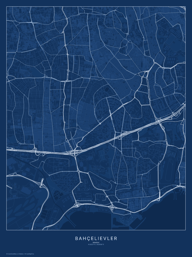 Bahçelievler map poster, blueprint style