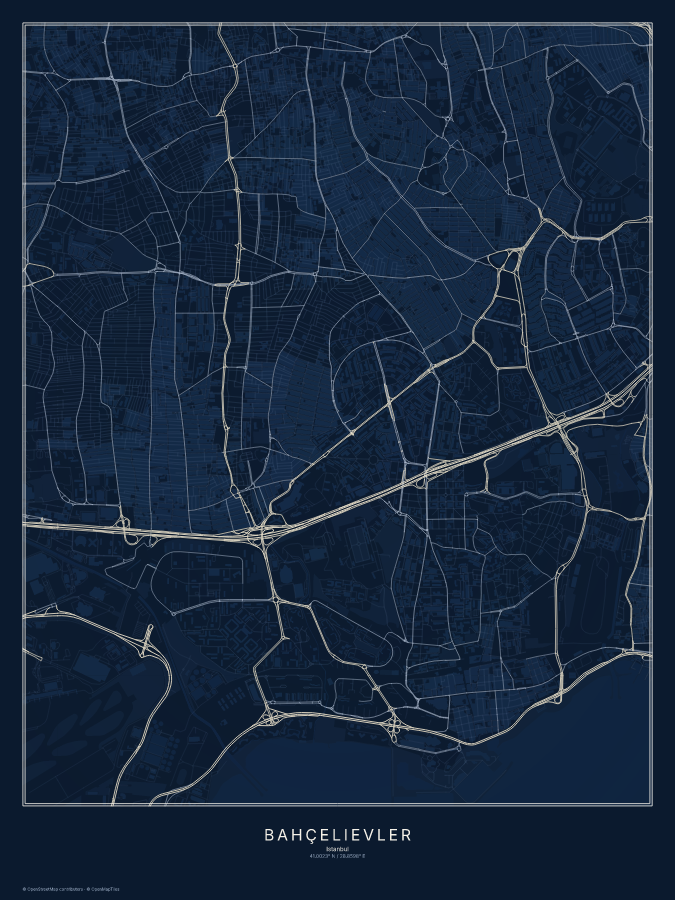 Bahçelievler map poster, midnight style