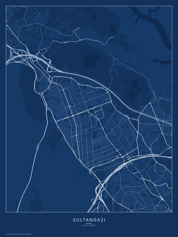 Sultangazi map poster, blueprint style