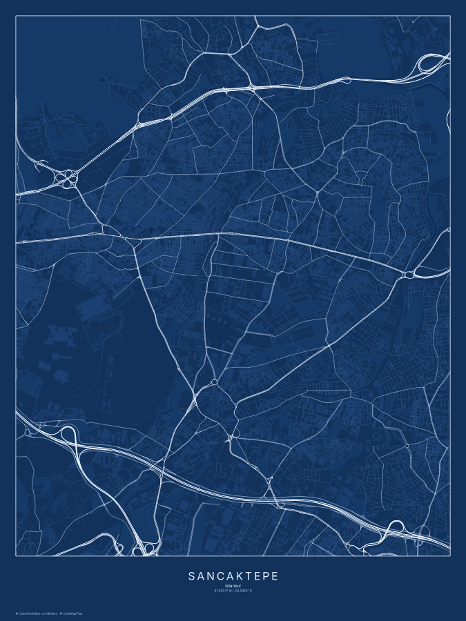 Sancaktepe map poster, blueprint style