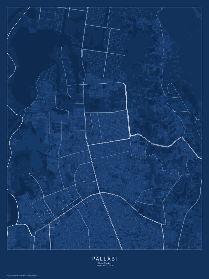 Pallabi map poster, blueprint style