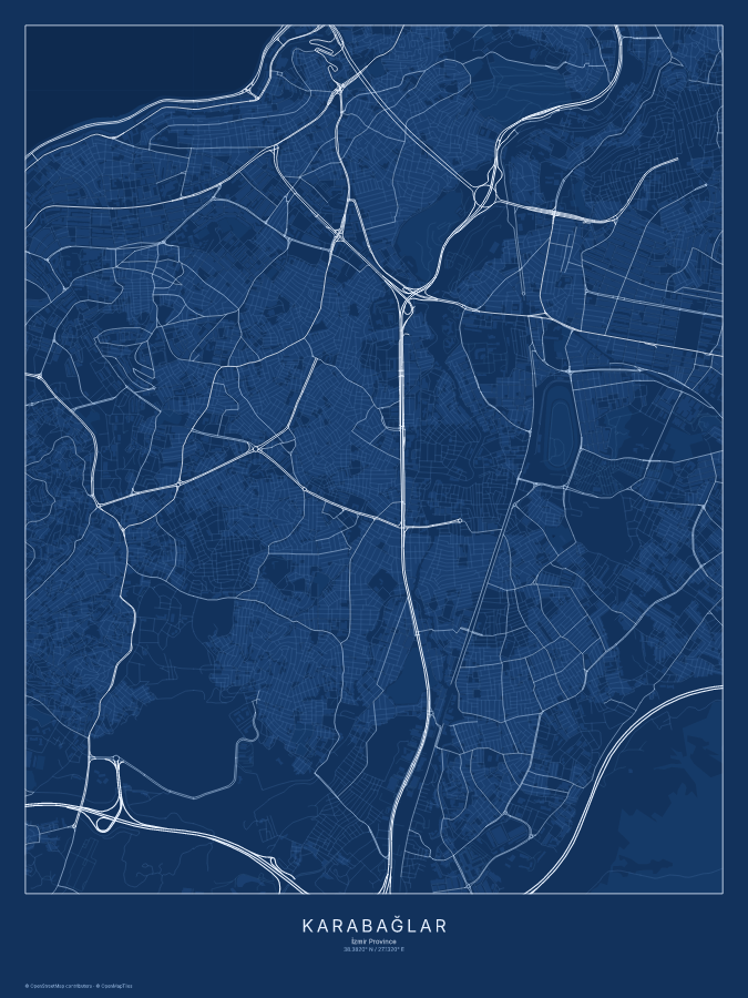 Karabağlar map poster, blueprint style