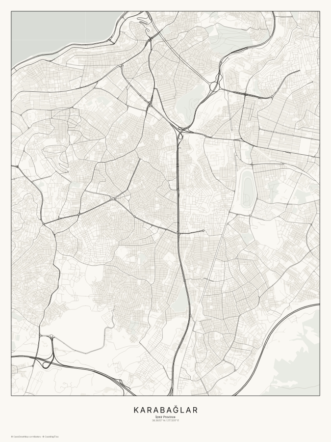 Karabağlar map poster, classic style