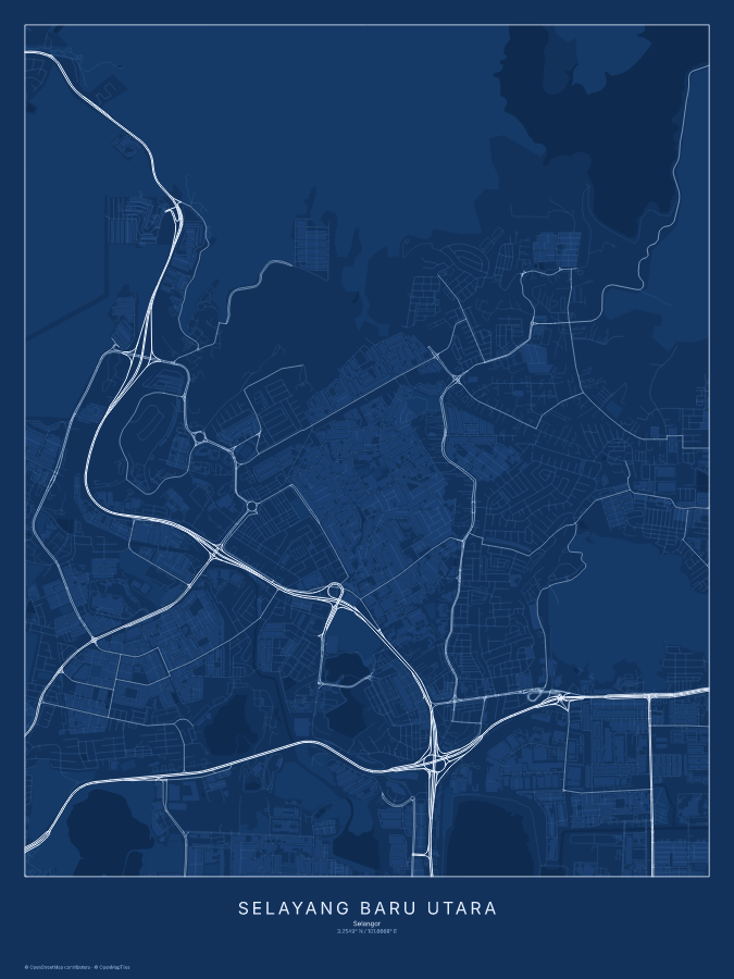 Selayang Baru Utara map poster, blueprint style