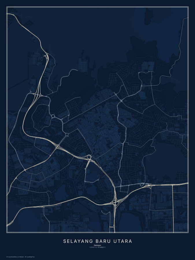 Selayang Baru Utara map poster, midnight style