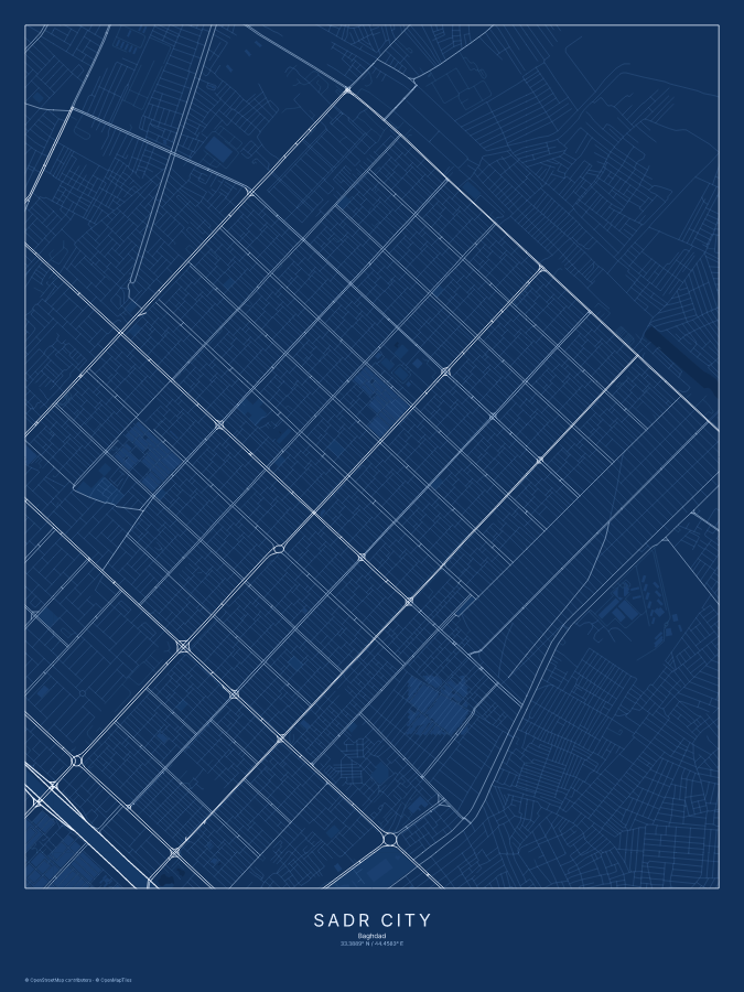 Sadr City map poster, blueprint style