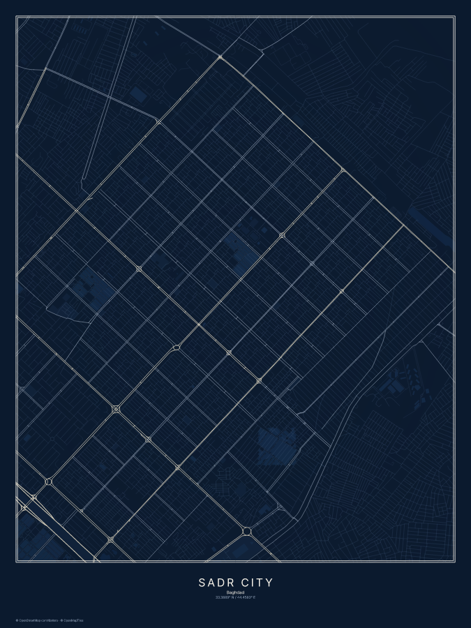 Sadr City map poster, midnight style