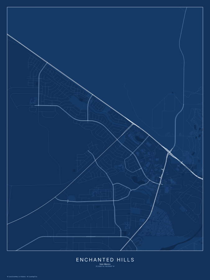 Enchanted Hills map poster, blueprint style