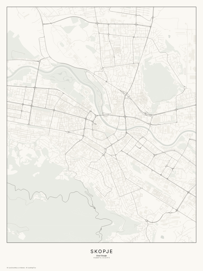 Skopje map poster, classic style