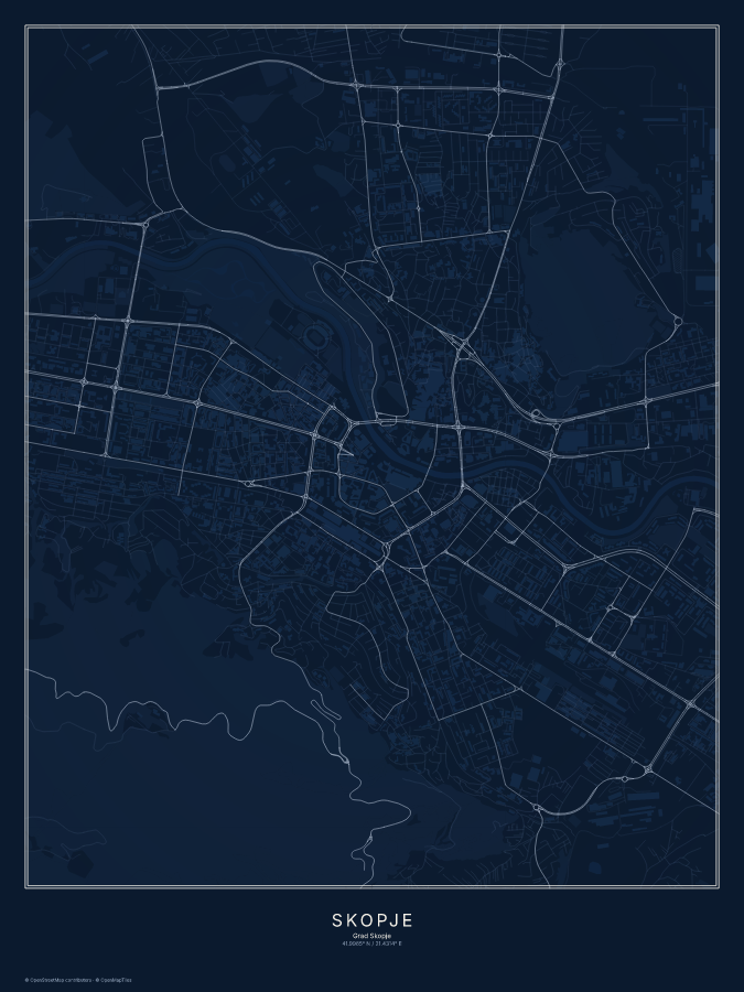Skopje map poster, midnight style