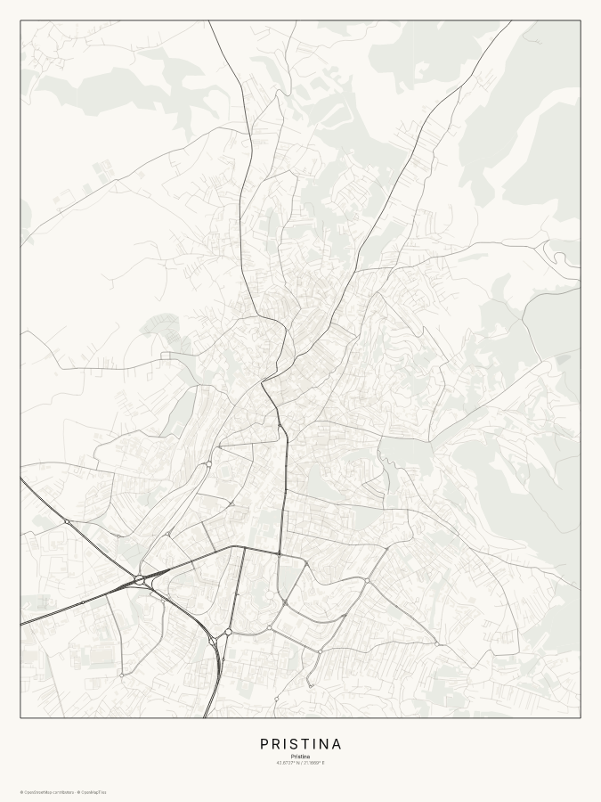 Pristina map poster, classic style