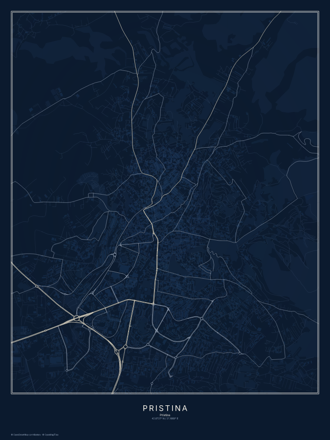 Pristina map poster, midnight style