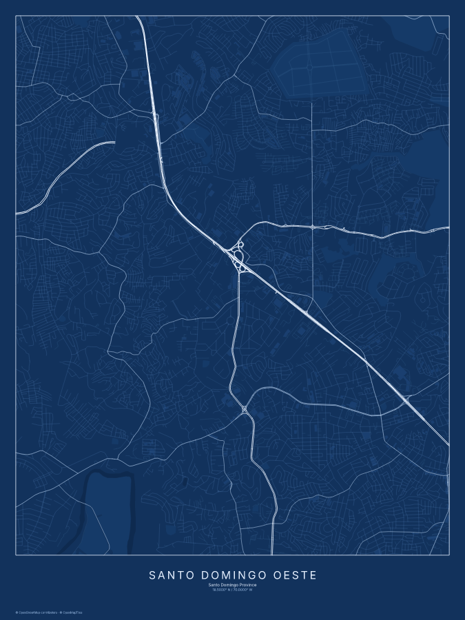 Santo Domingo Oeste map poster, blueprint style