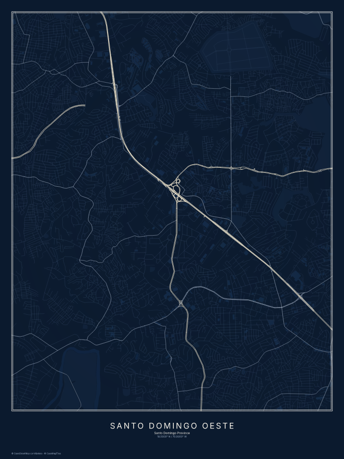 Santo Domingo Oeste map poster, midnight style