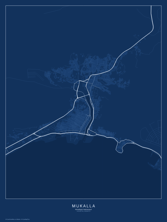 Mukalla map poster, blueprint style