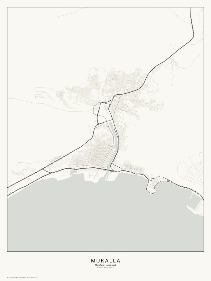 Mukalla map poster, classic style
